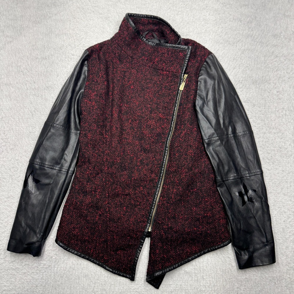 Wonder Woman Bomber Jacket Wool and Faux Leather Red‎ Black Women's Size Medium